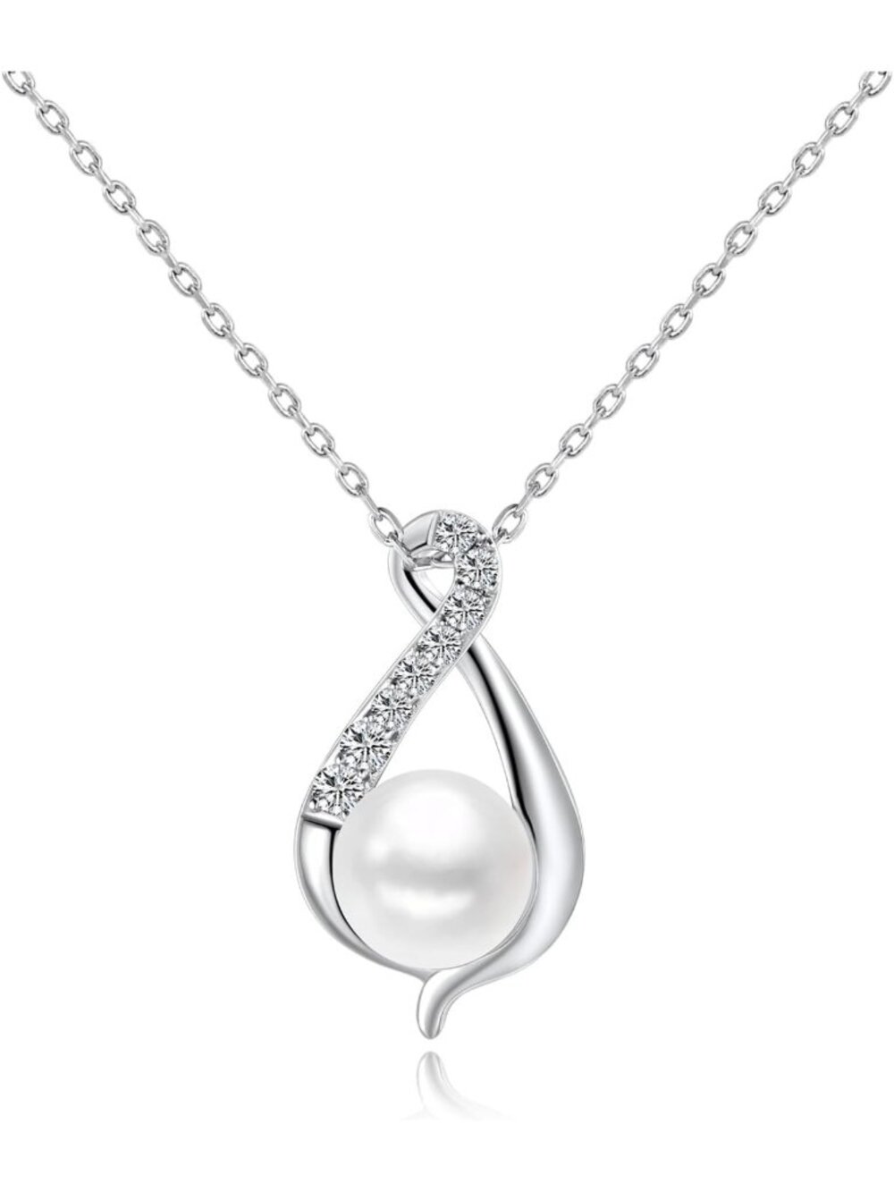 Elegant White Pearl Pendant Necklace for Women, Dainty Silver Chain Jewelry Gift